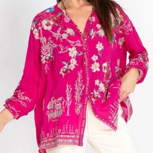 Johnny Was Embroidered Pink Blouse